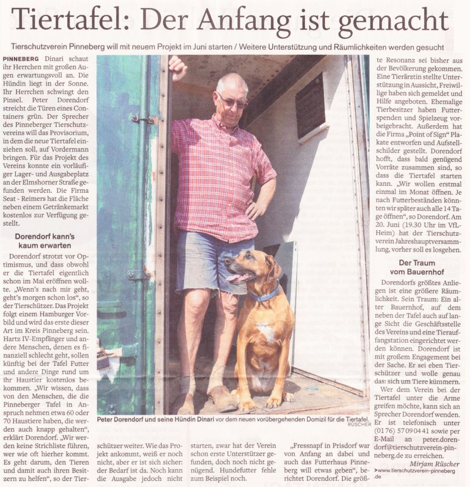 2012-05-23 Pressebericht zum Start der Tiertafel Pinneberg