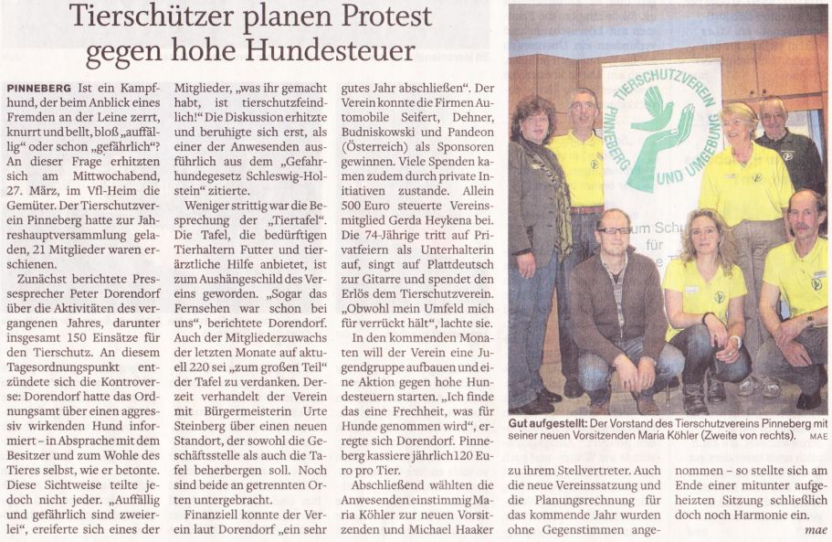 2013-04-05 Pressebericht über unseren Protest gegen hohe Hundesteuer