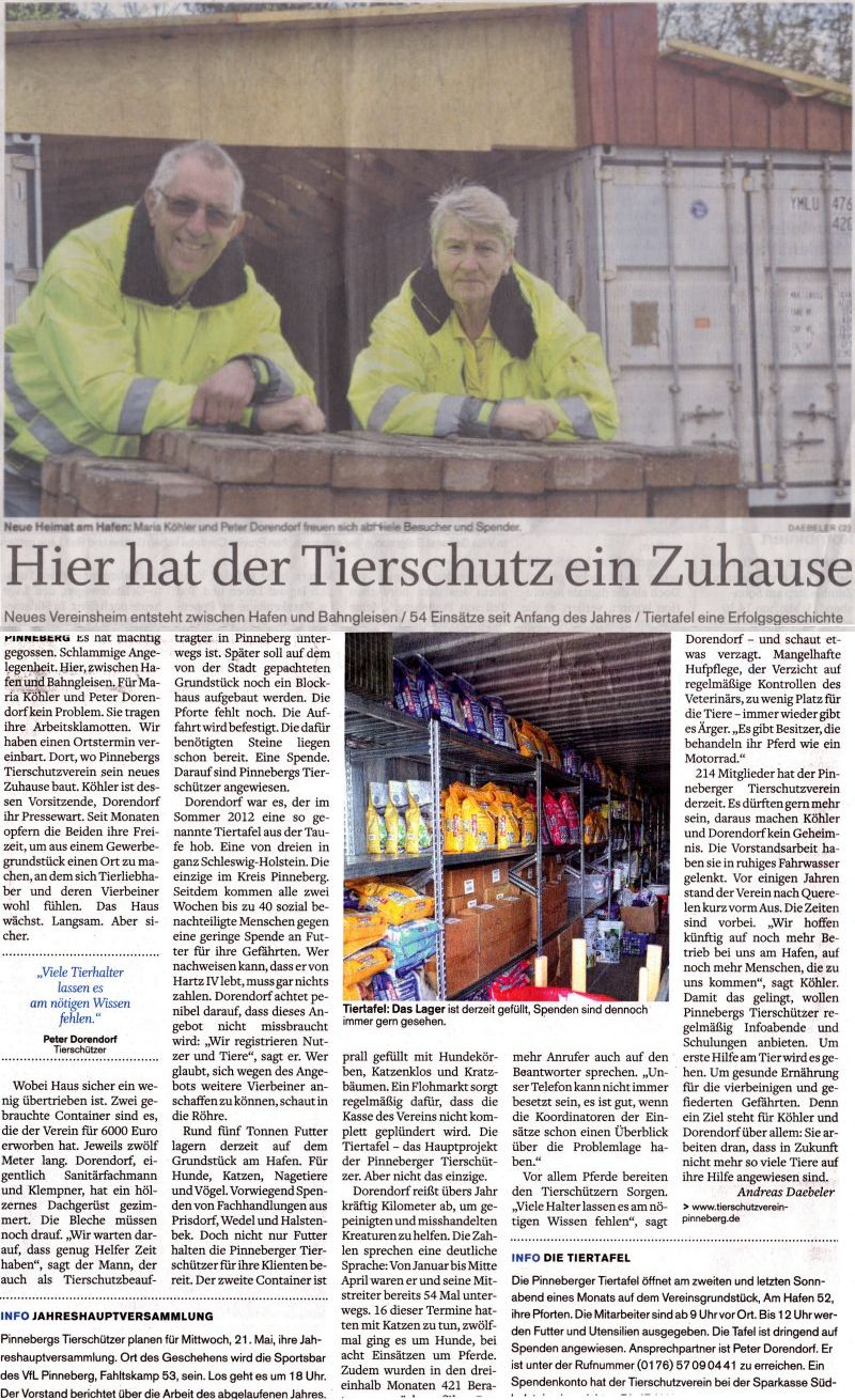 2014-05-01 Pressebericht - Der Tierschutz hat ein neues Zuhause