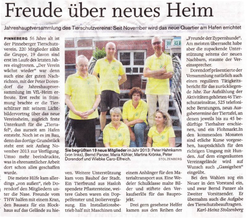 2014-05-23 Pressebericht über das neue Heim des Tierschutz Pinneberg